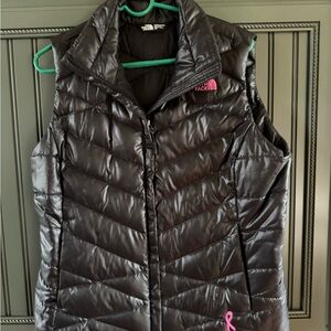 The North Face Women's Black Puffer Vest with Pink Accents